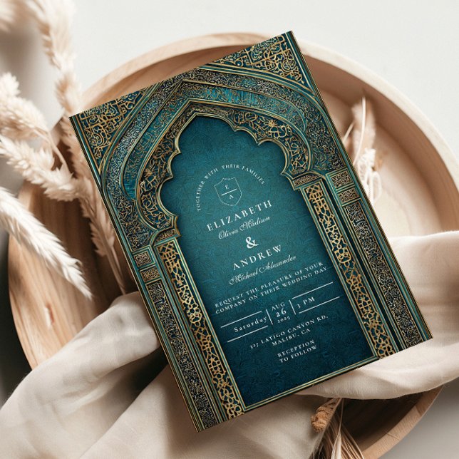 Convite Casamento Islâmico Arco-íris Turquesa (Criador carregado)