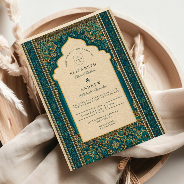 Convite Casamento Islâmico Arco Teal (Criador carregado)