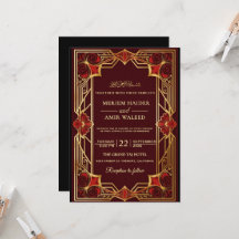 Casamento islâmico Art Déco vintage burgundy e dou