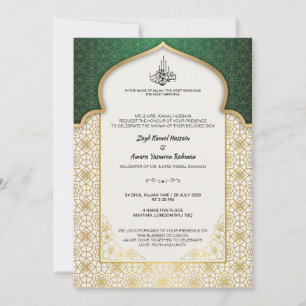 Convite Casamento Islâmico Atemporal – Esmeralda & Ouro
