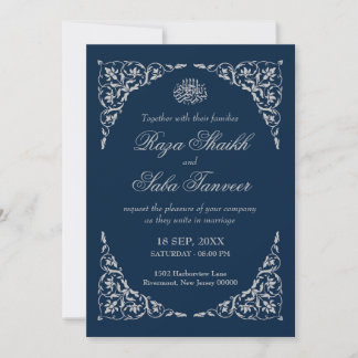 Convite Casamento Islâmico Azul Meia-Noite