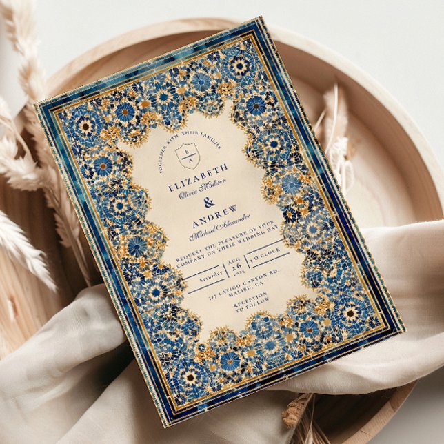 Convite Casamento Islâmico Azul Real (Criador carregado)