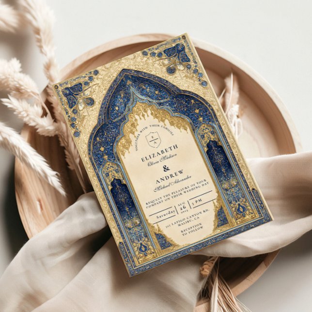 Convite Casamento Islâmico Azul Real Dourado (Criador carregado)