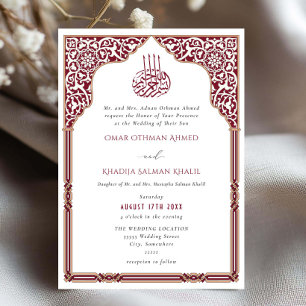 Convite Casamento Islâmico Burgundy Arco Ornado Arabesco