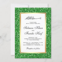 Casamento Islâmico com Brilho Verde e Folha Dourad