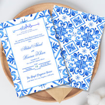Casamento Islâmico com Padrão Branco e Azul do Mar