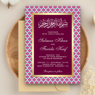 Convite Casamento Islâmico com Padrão Quatrefoil Marroquin
