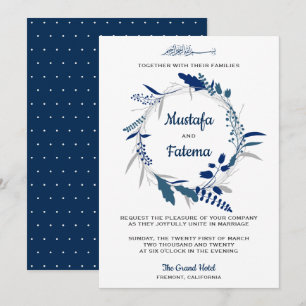 Convite Casamento Islâmico de Azul Floral Elegante