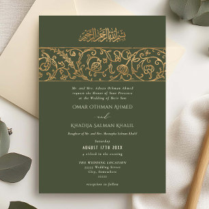 Convite Casamento Islâmico de Luxo Floral Verde Salvia e D