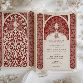 Convite Casamento Islâmico de Luxurious Ruby Cream Lace