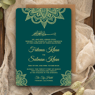 Convite Casamento islâmico de Mehndi do Henna Dourado do