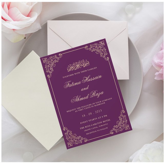 Convite Casamento Islâmico de Nikah, Dourado Roxo (Criador carregado)
