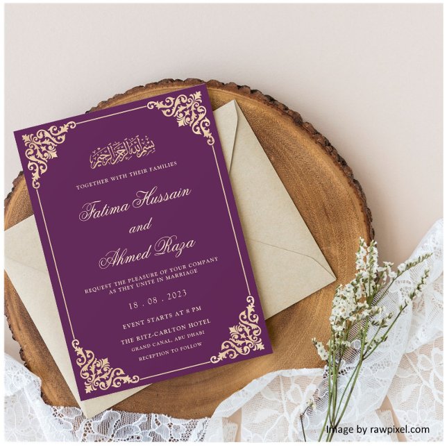 Convite Casamento Islâmico de Nikah, Dourado Roxo (Criador carregado)