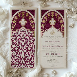 Convite Casamento Islâmico do Elegante Burgundy & Faux Gol