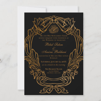 Convite Casamento Islâmico do Quadro Dourado Negro Elegant