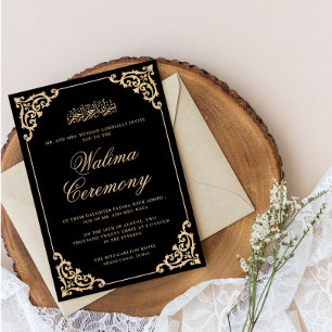 Convite Casamento Islâmico Dourado de Walima Negra