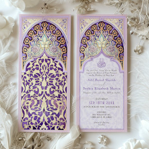 Convite Casamento Islâmico Dourado Lilás Malva