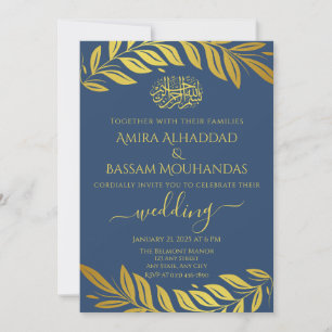 Convite Casamento Islâmico Elegante Dourado e Azul