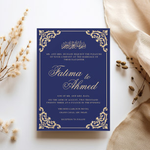Convite Casamento Islâmico Elegante Nikah Blue