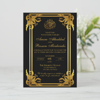 Convite Casamento Islâmico Elegante Preto e Dourado