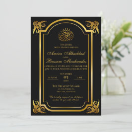 Convite Casamento Islâmico Elegante Preto e Dourado