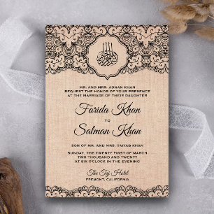 Convite Casamento Islâmico em Renda Preta Vintage com Saca