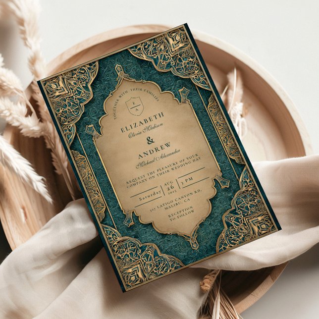 Convite Casamento Islâmico Esmeralda Dourado (Criador carregado)