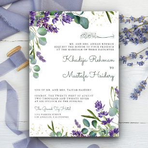 Convite Casamento Islâmico Floral de Lavanda Eucalipto Rús