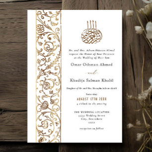 Convite Casamento Islâmico Floral Dourado Ornate Chic