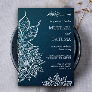 Convite Casamento Islâmico Henna Galáxia Azul Moderna