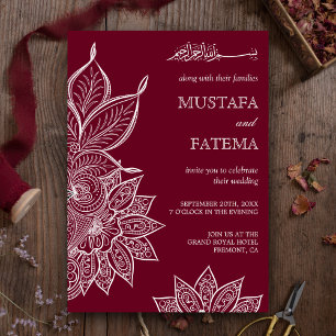 Convite Casamento Islâmico Henna Mehendi Borgonha