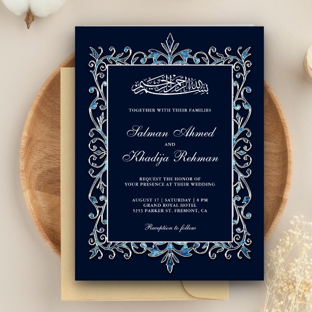 Convite Casamento Islâmico Islâmico Azul de Sapphire Ornam (Criador carregado)