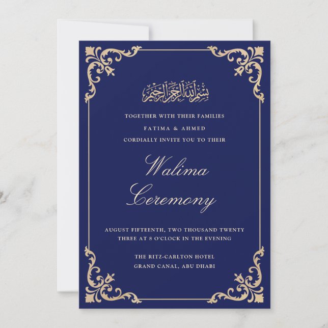 Convite Casamento Islâmico Islâmico de Walima Blue (Frente)
