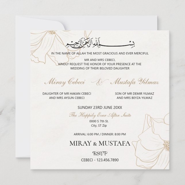 Convite Casamento Islâmico Islâmico do Elegante Moderno Bi (Frente)
