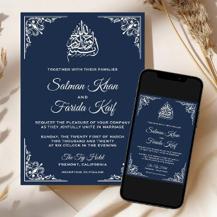 Convite Casamento Islâmico Marinho Azul
