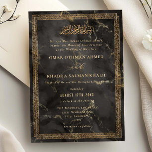 Convite Casamento Islâmico Mármore Preto Dourado Antigo Or