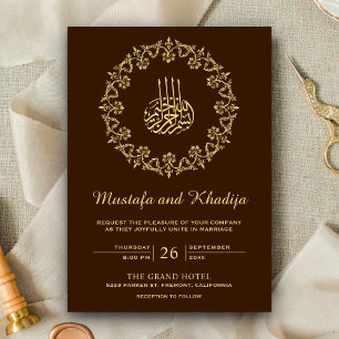 Convite Casamento Islâmico Marrom Floral Dourado Antigo Or