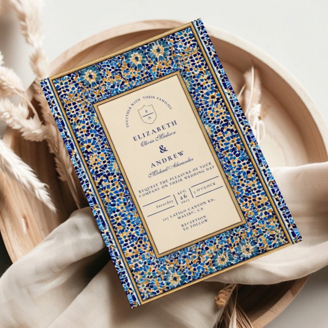 Convite Casamento Islâmico Mosaico Azul (Criador carregado)