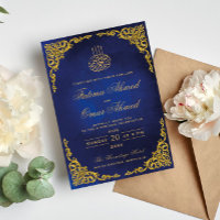 Casamento Islâmico Muçulmano Azul com Borda Dourad