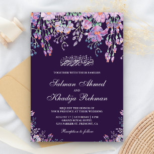 Convite Casamento Islâmico Muçulmano com Folhagem Floral R