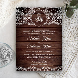 Convite Casamento Islâmico Muçulmano de Madeira Rústica e