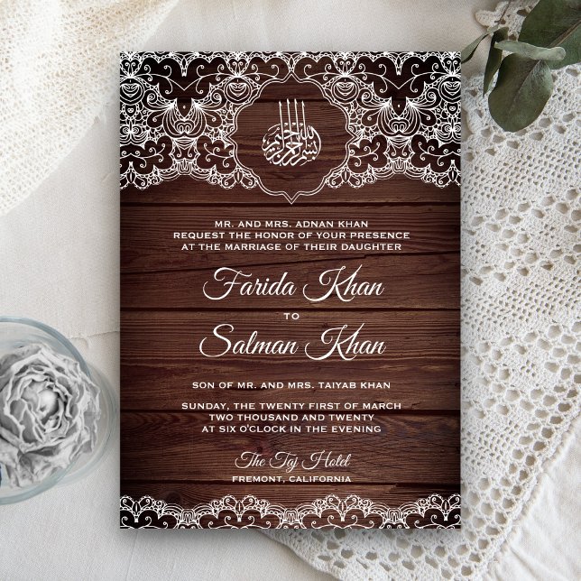 Convite Casamento Islâmico Muçulmano de Madeira Rústica e  (Criador carregado)
