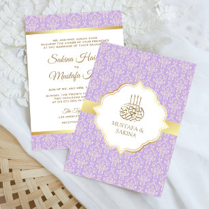 Convite Casamento islâmico muçulmano Dourado e Lavanda