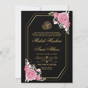 Convite Casamento Islâmico-Muçulmano Dourado Elegante-Eleg