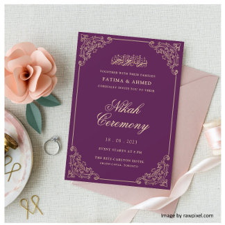 Convite Casamento Islâmico-Muçulmano Dourado Roxo