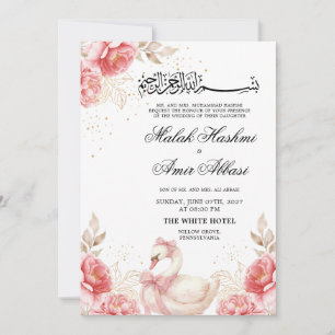 Convite Casamento Islâmico Muçulmano Elegante Pássaro Flor