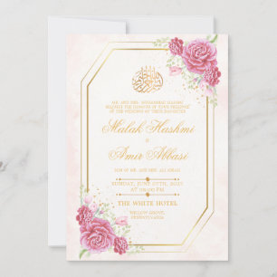 Convite Casamento Islâmico Muçulmano Elegante, Rosas da Fr