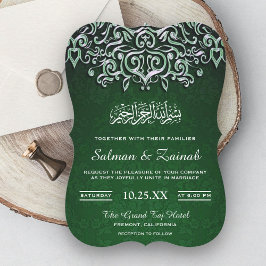 Convite Casamento Islâmico Muçulmano Emerald Green Damask