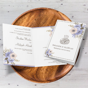 Convite Casamento Islâmico Muçulmano Floral Lavanda Suave