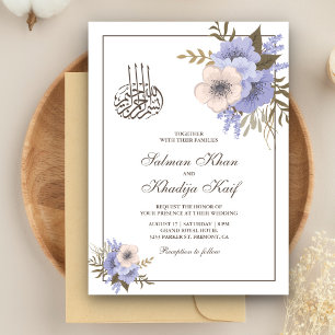 Convite Casamento Islâmico Muçulmano Floral Lavanda Suave